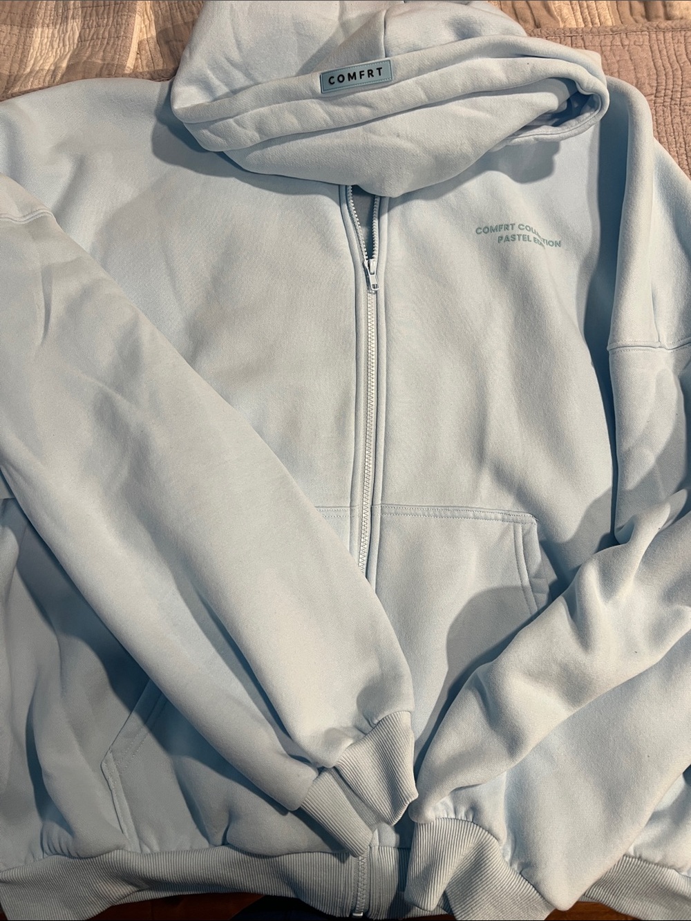 Comfort Brand Pastel Blue Zip-Up Hoodie for Women